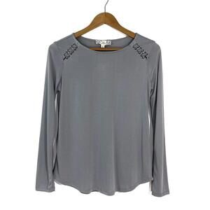 Pink Republic Junior’s Size Small Solid Light Grey Lace Up Detail Raglan Tee Top